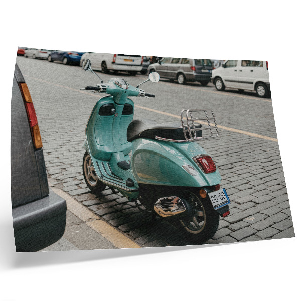 Poster mural Rua urbana de paralelepípedos com scooter vintage ao fundo.