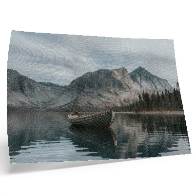 Poster em tela Montanhas, lago, barco, paz, harmonia