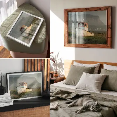 Poster panorâmico de paisagem montanhosa nostálgica para sala com clima nostálgico