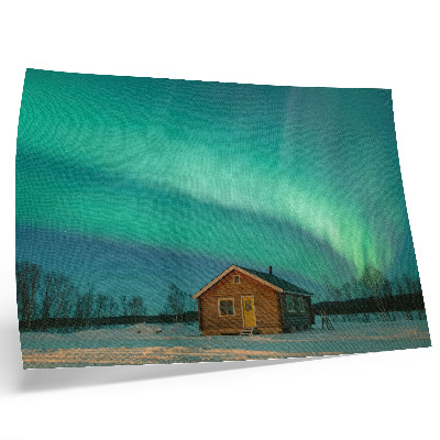 Poster em tela Aurora boreal sobre a casa de campo de inverno