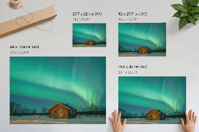 Poster em tela Aurora boreal sobre a casa de campo de inverno
