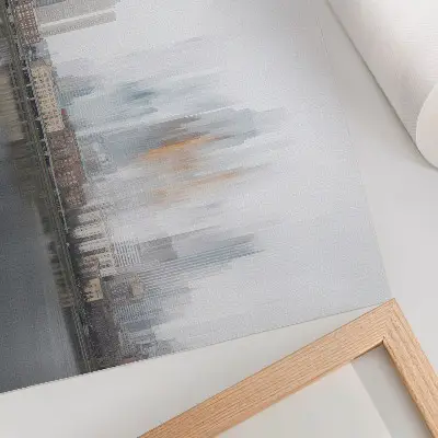 Poster em tela cidade enevoada com reflexos em tons pastel e estilo moderno