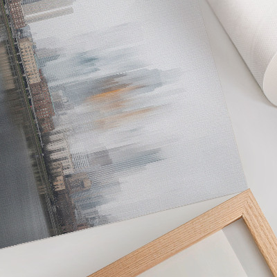 Poster em tela cidade enevoada, reflexo em tons pastel, modernidade