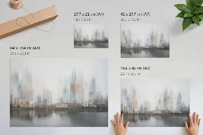 Poster em tela cidade enevoada com reflexos em tons pastel e estilo moderno