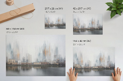 Poster em tela cidade enevoada, reflexo em tons pastel, modernidade