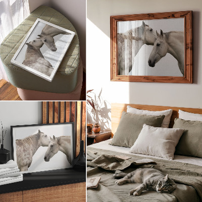 Poster Dois cavalos em harmonia, cinza e branco.