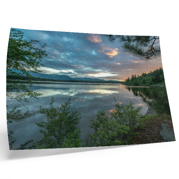 Poster para a sala reflexos do lago céu árvores verdes calma