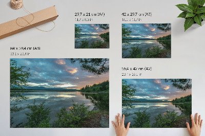 Poster para a sala reflexos do lago céu árvores verdes calma