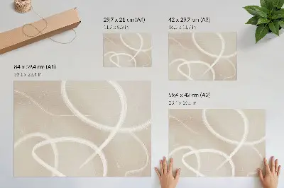 Poster para sala ondas sutis em tons de bege com linhas delicadas