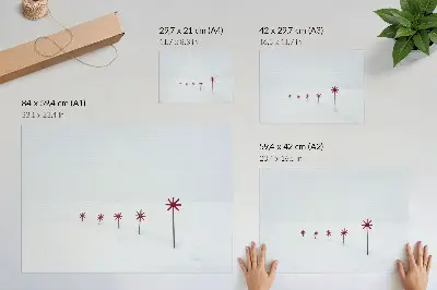 Poster mural minimalista de inverno com estrelas brancas e vermelhas