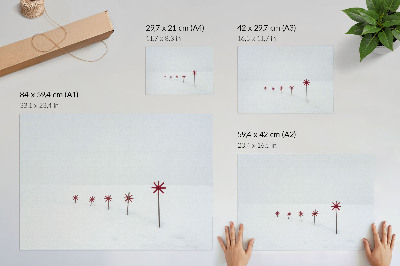 Poster mural Minimalista, inverno, estrelas brancas e vermelhas