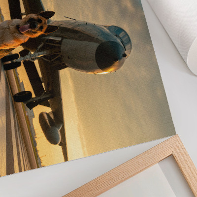 Poster Cachorro e avião ao pôr do sol - uma visão única.