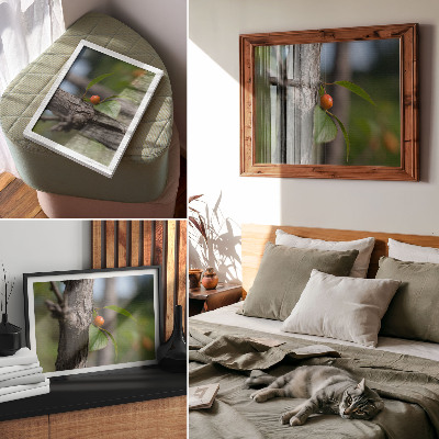 Poster Fruto laranja, folhas verdes, casca marrom