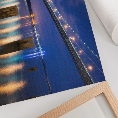 Poster em tela Ponte à noite, brilho, reflexo da água, harmonia