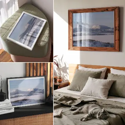 Pôster mural montanhas nevadas com paisagem de inverno e céu limpo