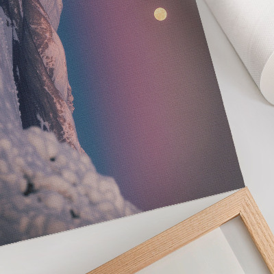 Poster para a sala montanhas nevadas lua rosa pastel