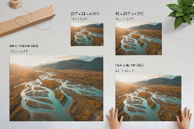 Poster Rio majestoso, colinas douradas, água turquesa