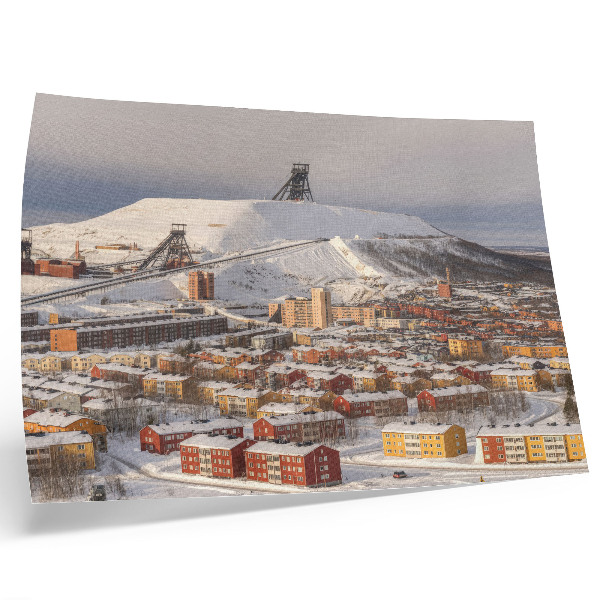 Poster para a sala Cidade de inverno com edifícios coloridos que contrastam com a neve.