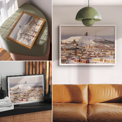 Poster para a sala Cidade de inverno com edifícios coloridos que contrastam com a neve.