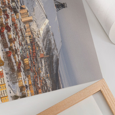 Poster para a sala Cidade de inverno com edifícios coloridos que contrastam com a neve.