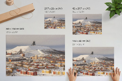 Poster para a sala Cidade de inverno com edifícios coloridos que contrastam com a neve.
