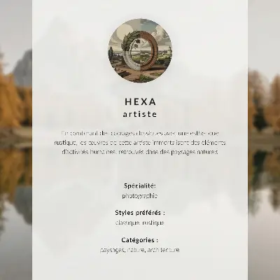 Pôster cabana de madeira com vista para charneca e água calma