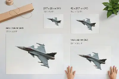 Poster mural um moderno jato de combate em pleno voo contra o céu