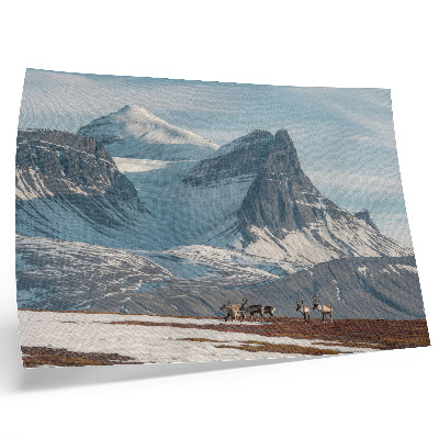 Poster em tela Montanhas pitorescas, renas, paz, paisagem de inverno