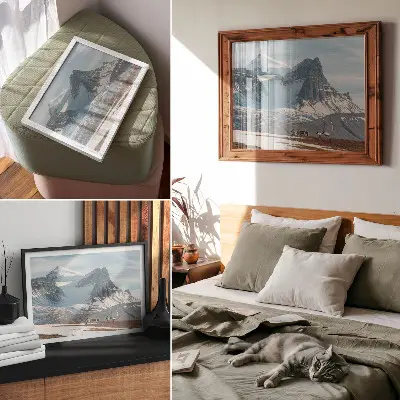 Poster em tela montanhas pitorescas com renas em paisagem de inverno