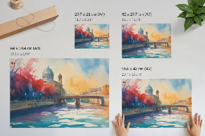Poster para a sala Reflexos da água na cúpula da ponte da ponte urbana em aquarela