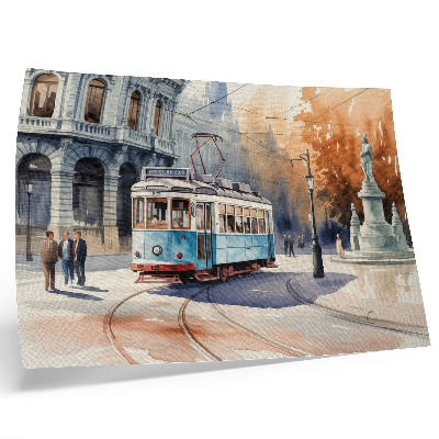 Poster elegância vintage em aquarela de bonde urbano