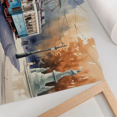 Pôster com estampa de bonde urbano em aquarela vintage
