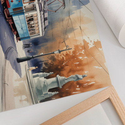 Poster elegância vintage em aquarela de bonde urbano