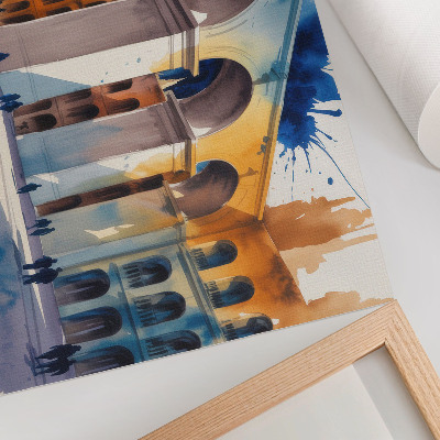 Poster em tela A arquitetura urbana apresenta manchas de aquarela em arcos elegantes.