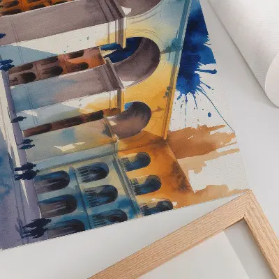 Poster em tela de arquitetura urbana com manchas de aquarela em arcos elegantes