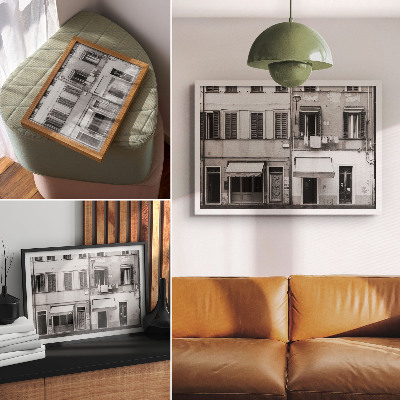 Poster para a sala A fachada do prédio de apartamentos, o contraste entre o preto e o branco, o minimalismo.