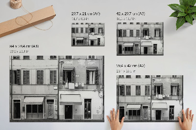 Poster para a sala A fachada do prédio de apartamentos, o contraste entre o preto e o branco, o minimalismo.