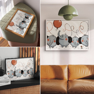 Poster Elefantes com balões, limpeza, diversão, alegria