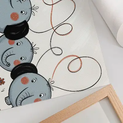 Poster elefantes com balões trazendo limpeza, diversão e alegria