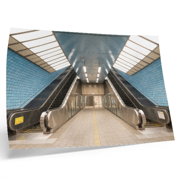 Poster Escadas modernas com azulejos azuis e simetria