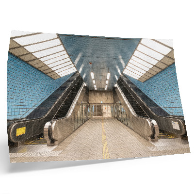 Poster Escadas modernas com azulejos azuis e simetria