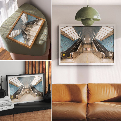 Poster Escadas modernas com azulejos azuis e simetria
