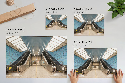 Poster Escadas modernas com azulejos azuis e simetria