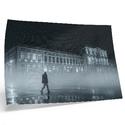 Poster em tela Cidade noturna com neblina e edifício monumental