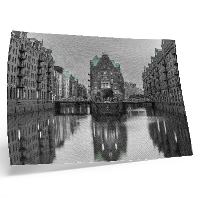 Poster para a sala Canal com edifícios industriais, reflexos na água.