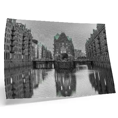 Poster para sala com canal com edifícios industriais e reflexos na água