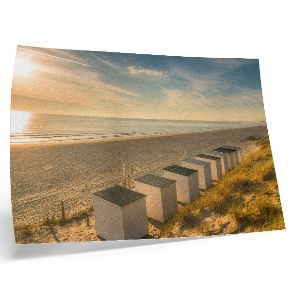 Poster mural Casas brancas com vista para o mar ao pôr do sol