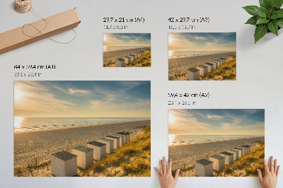 Poster mural Casas brancas com vista para o mar ao pôr do sol