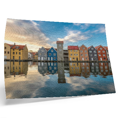 Poster em tela Casas coloridas à beira da água, reflexos na arquitetura