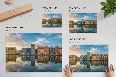 Poster em tela Casas coloridas à beira da água, reflexos na arquitetura